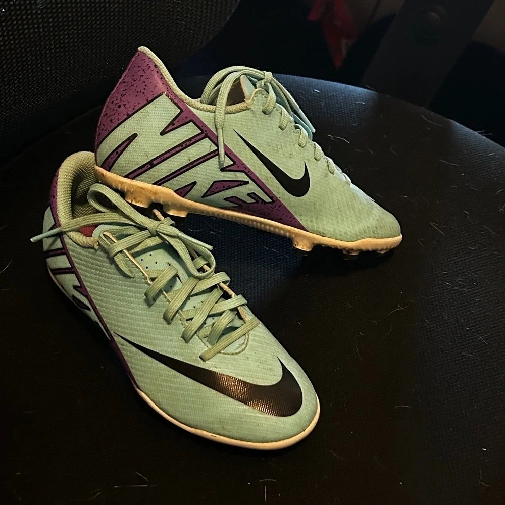 Nike Kids Soccer Cleats Light Blue/Purple Jr. Mercurial Vapor Size 1.5 T52